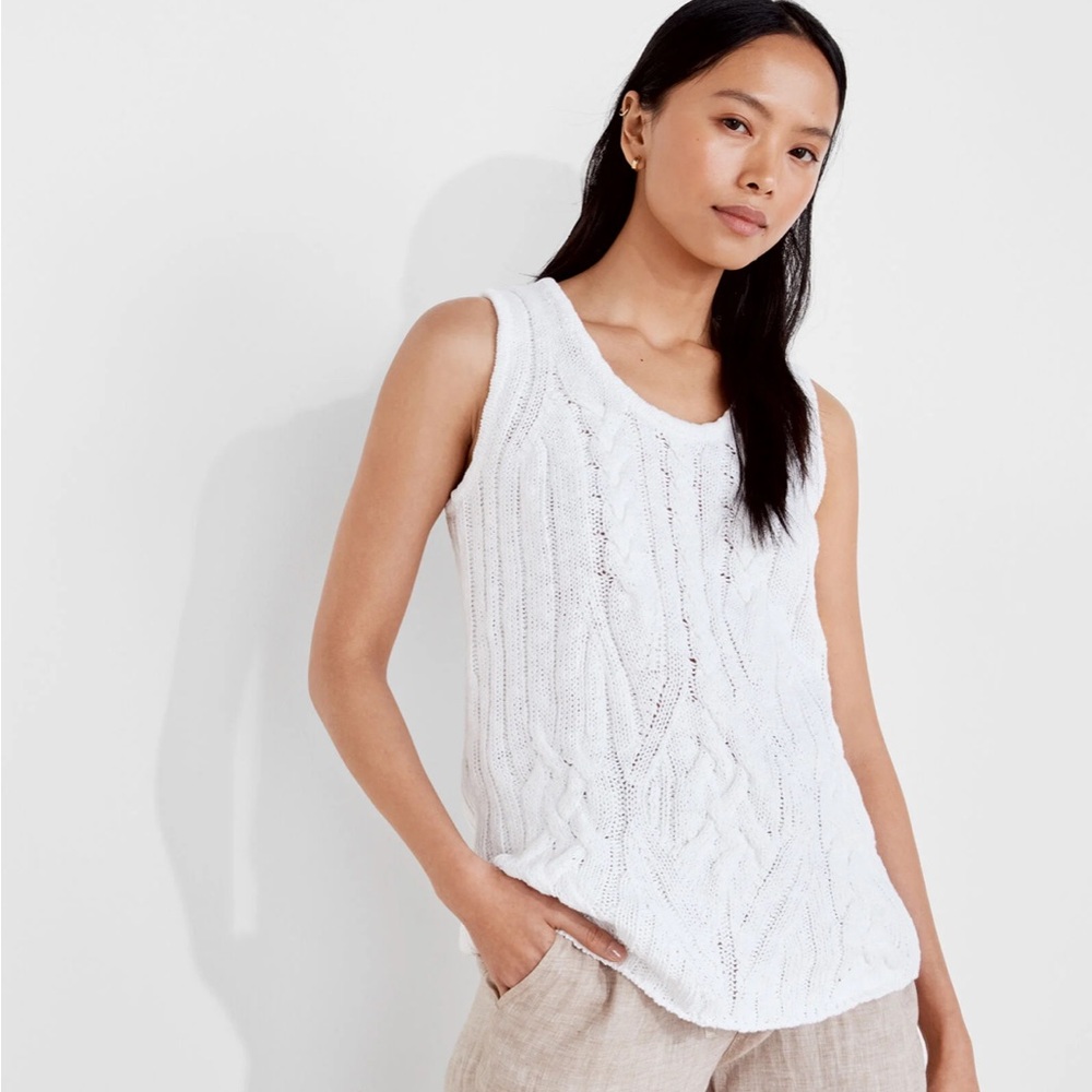 Haven Well Within White Cable Knit Cotton Linen Sleeveless Sweater size Small